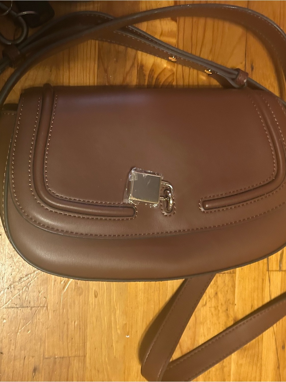 Nine West Brown Leather Saddle Crossbody with Silver-Tone Hardware